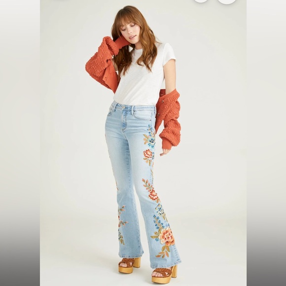 DRIFTWOOD Farrah Flare - Maui Jeans with Bohemian Floral Design 28/32” Short 💓 - Picture 1 of 8